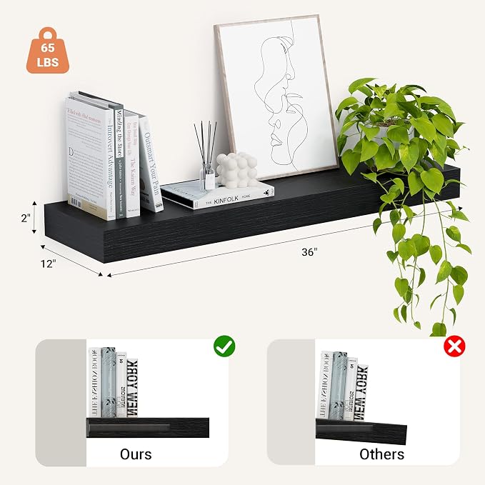 Heimlove 12" Deep Floating Shelves, 36 x 12 Inch Wall Mounted Long Floating - Image 3