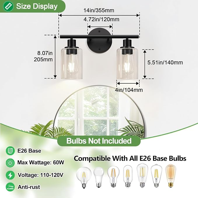 2-Light Bathroom Light Fixtures, Bathroom Wall Lamp - Image 8