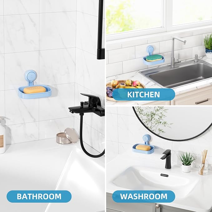 LEVERLOC Soap Dish Holder for Shower Suction Cup Wall Mounted Self Draining - Image 7