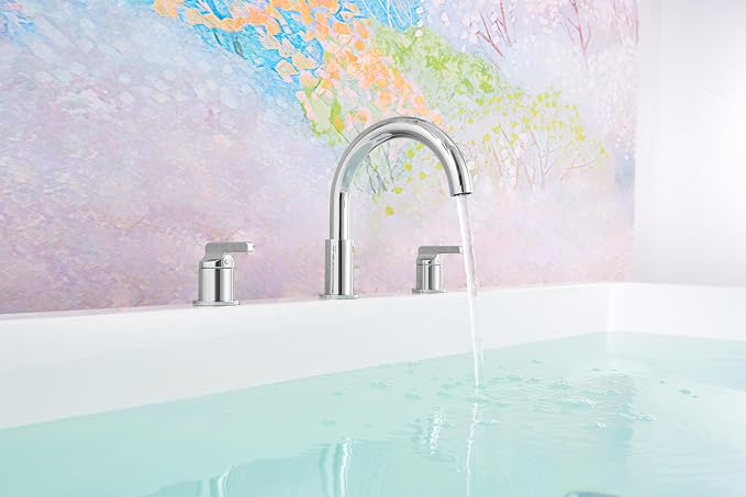 SITGES Chrome High-Arc Bathtub Faucet, Solid Brass, 2-Handle Deck Mount Tub - Image 3