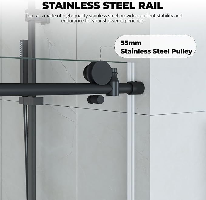 Frameless Shower Door, Adjustable 56"-60" Width x 76" Height, Features 6mm SGCC - Image 5