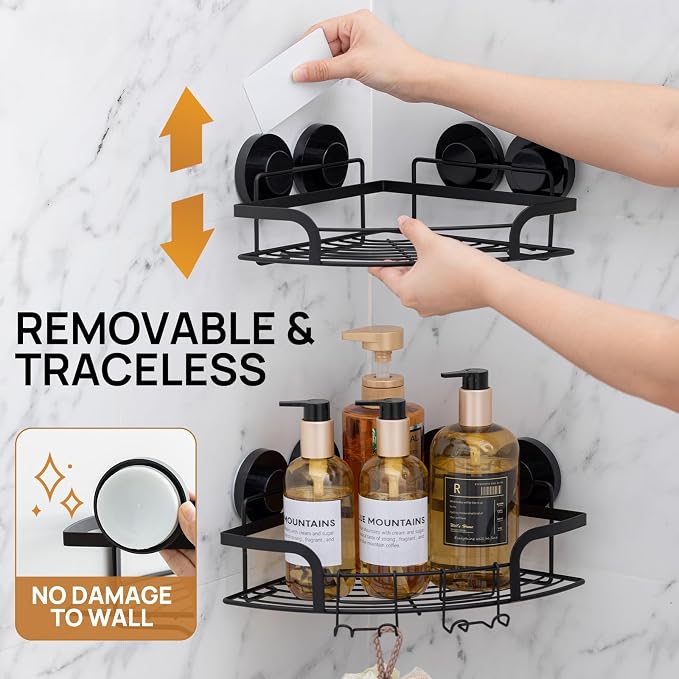 LEVERLOC 2 Pack Strong Suction Cup Corner Shower Caddy, Large Capacity - Image 7