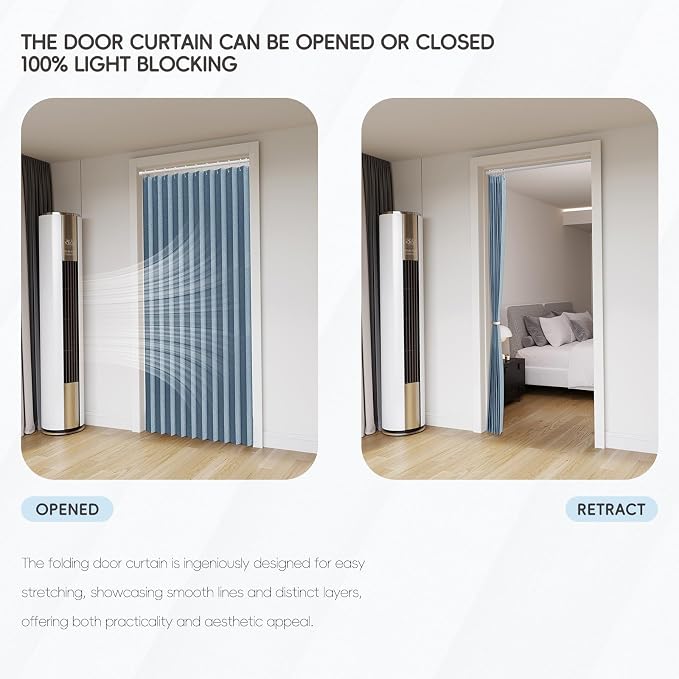 Accordian Door Curtain, 100% Blackout Folding Magnetic Doorway Curtains - Image 6