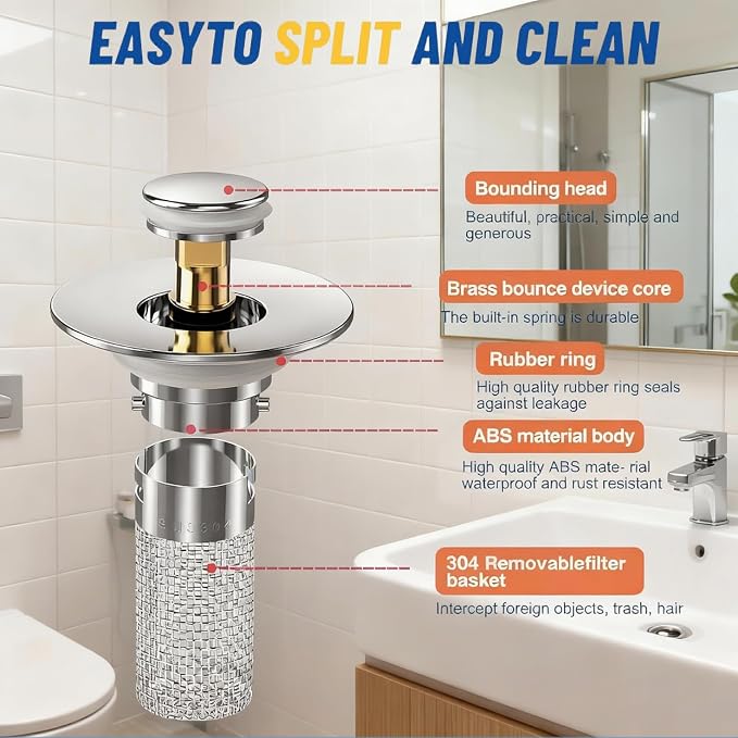 Bathroom Sink Stopper Strainer, Sink Stopper Hair Catcher - Image 2