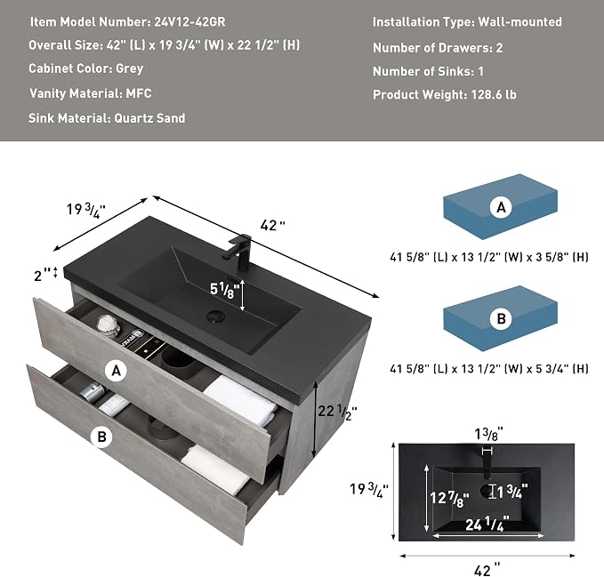 42 Inch Floating Bathroom Vanity - Image 2