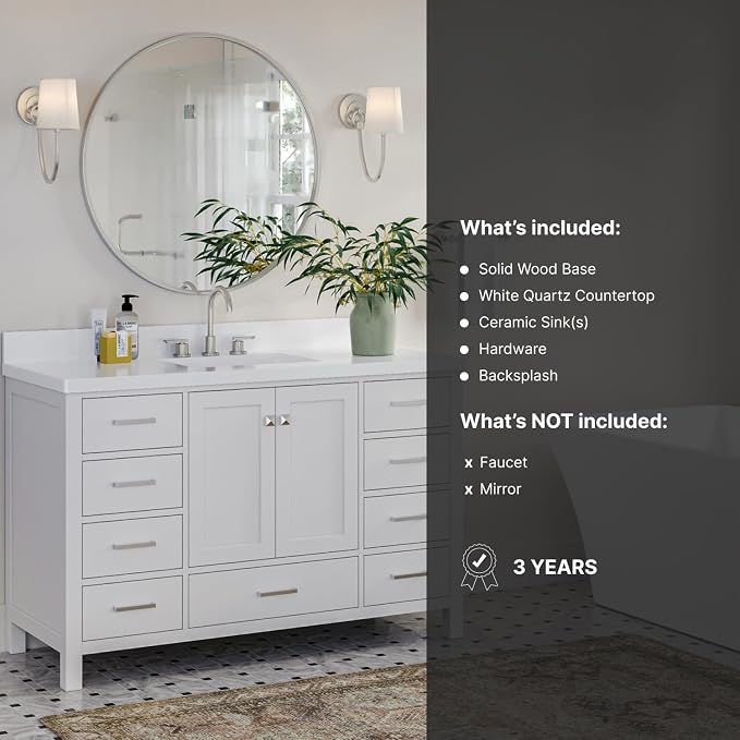 ARIEL Cambridge 55" White Bathroom Vanity - Image 5