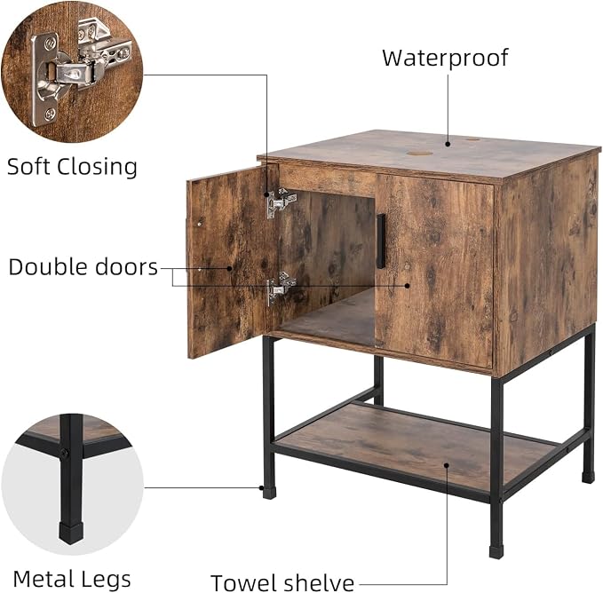 UEV Rustic Brown 24" Bathroom Vanity - Image 6