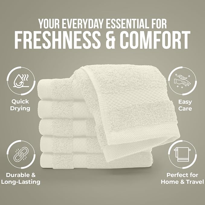 DAN RIVER 12-Pack Premium 100% Cotton Ivory Face Towels – Reusable Face Towel - Image 7