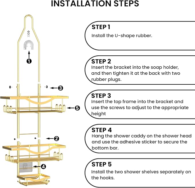 Shower Caddy Hanging Adjustable Shower Caddy, Rustproof Shower Organizer - Image 8