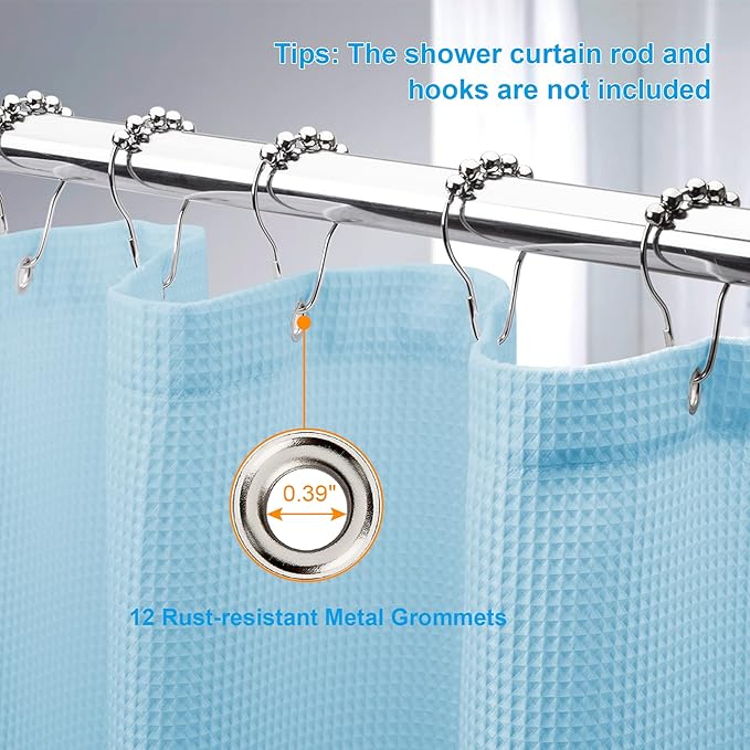 AmazerBath Baby Blue Shower Curtain Fabric, Waffle Shower Curtain Polyester - Image 5