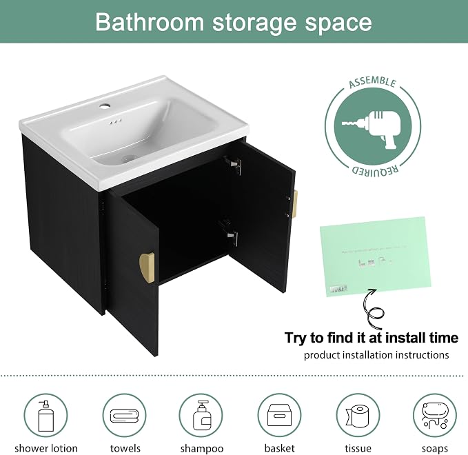 24 Inch Bathroom Vanity with Sink, Single Sink Bathroom Vanity Combo, Modern - Image 5
