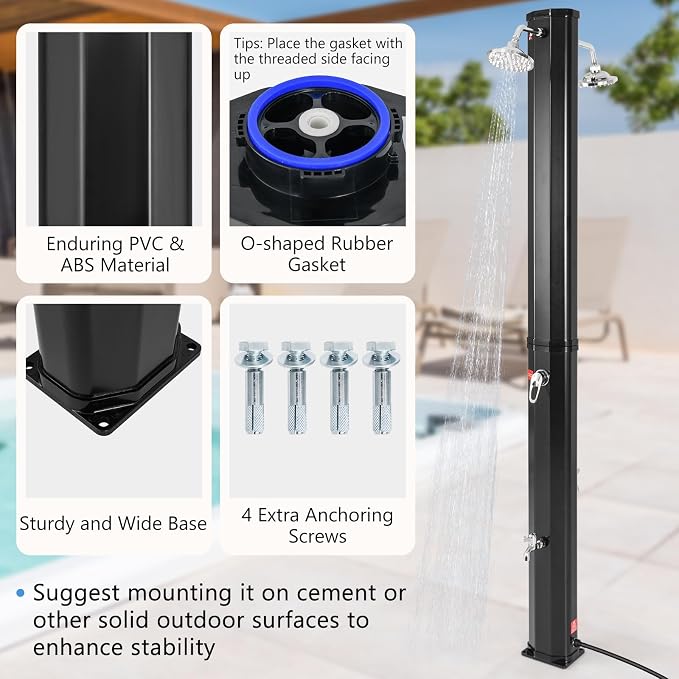 Goplus 9.3 Gallon Solar Heated Outdoor Shower, 7.2 FT Freestanding Garden Shower - Image 5