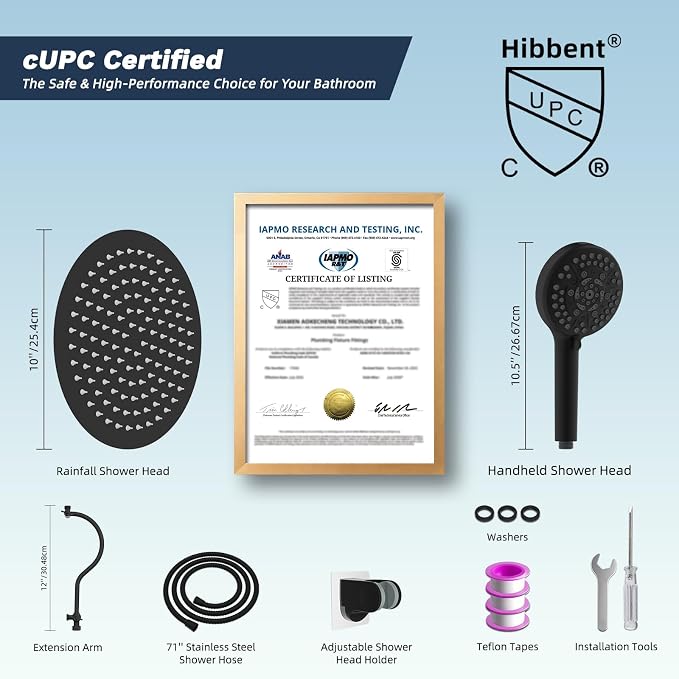 Hibbent All Metal CUPC Certified Shower Head, Handheld Showerhead Combo - Image 8