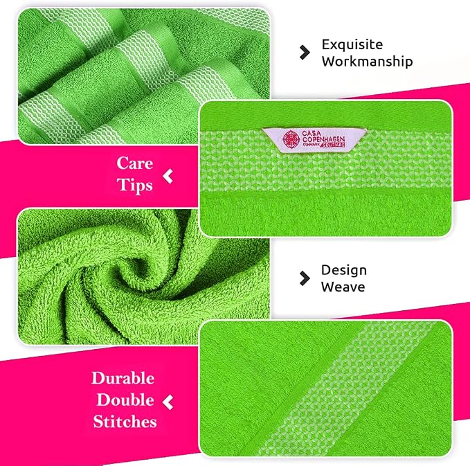 CASA COPENHAGEN Solitaire 6 Pieces Towel Set- Lime Green, 600 GSM 2 Bath Towel - Image 7