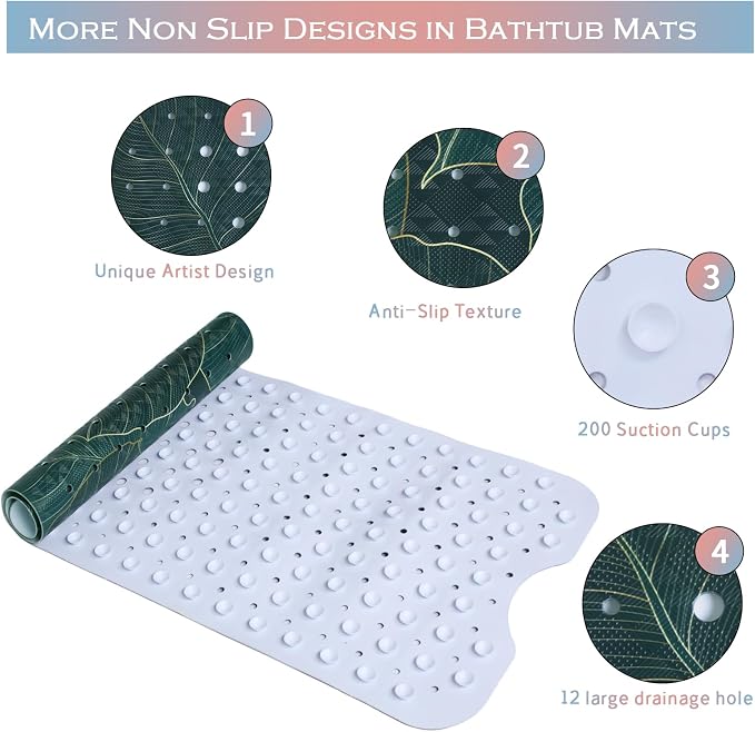 Palm Leaves Bathtub Mat Non Slip 40x16in Palm Leaf Extra Long Bath Mat - Image 4