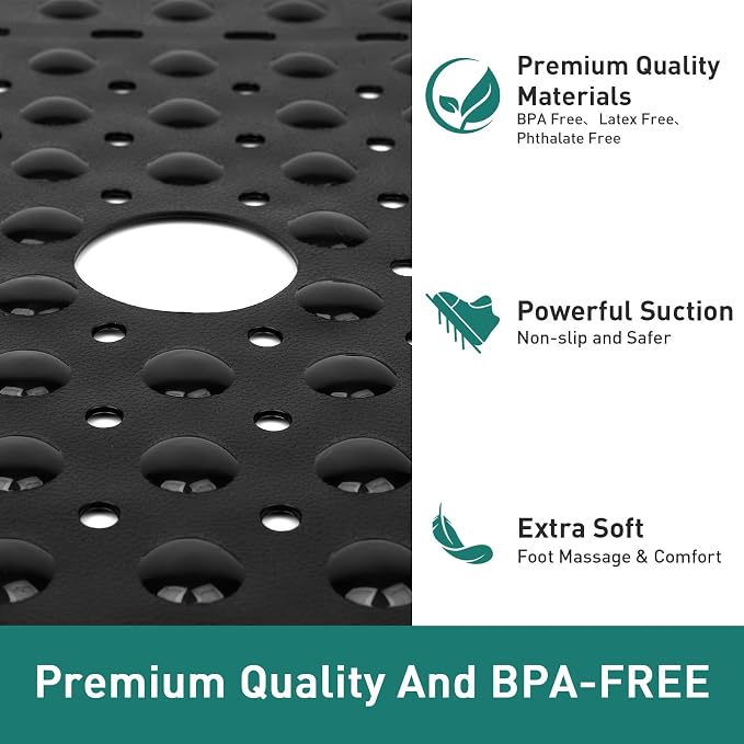 Large Black Square Shower Mat Non Slip 27 x 27 Inch, Shower Bath Mats Tub Mat - Image 6