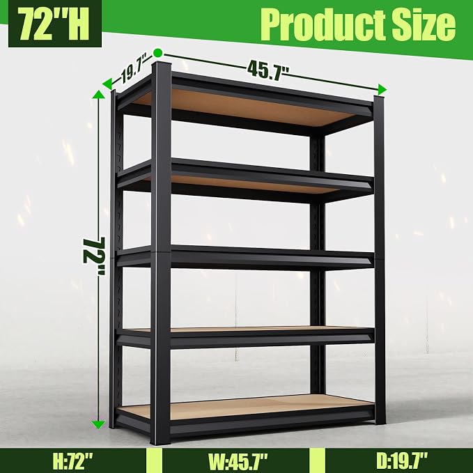 72" H*46" W Garage Shelving, Heavy Duty Garage Storage Shelves, Metal Shelving - Image 3