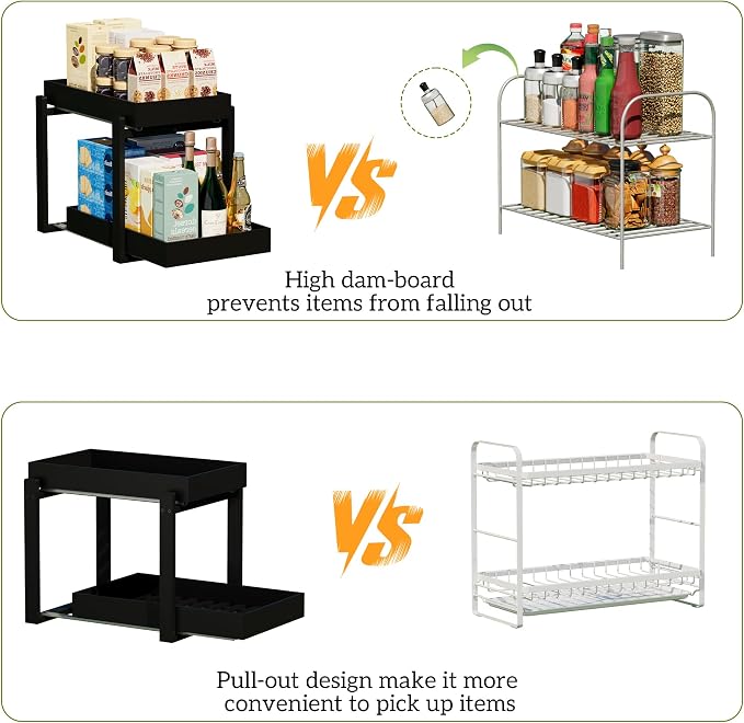 2 Pack Under Sink Organizer, Bamboo Wooden 2-Tier Pull-Out Storage - Image 7