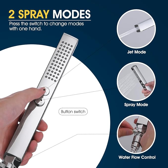 All-Metal High Pressure Square Handheld Shower Head - Image 2