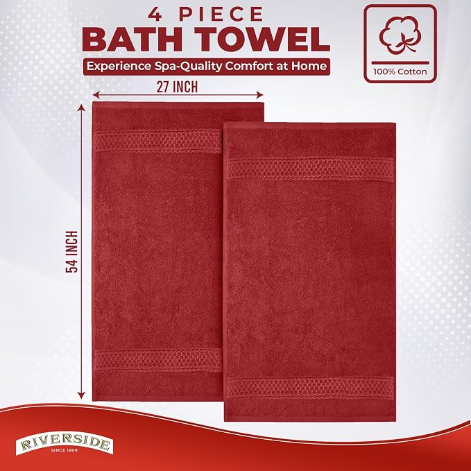 RIVERSIDE 100% Ring Spun Cotton Large Bath Towels Set of 4, 27 x 54 Inches – - Image 3