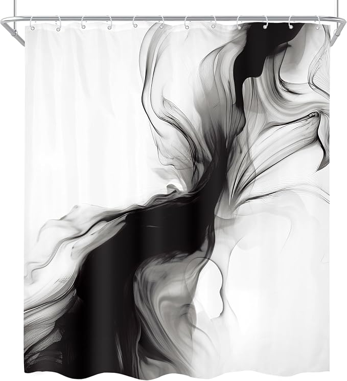 Cinbloo 4Pcs Black White Shower Curtain Set, Abstract Modern Ombre Grey - Image 4