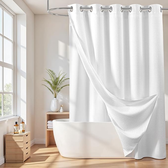 River Dream Long Cotton Blend No Hooks Needed Shower Curtain by RiverDream