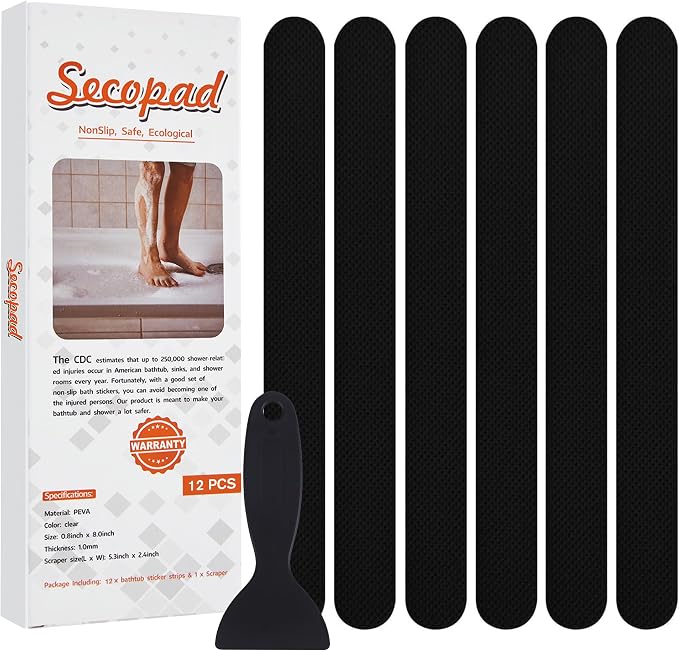 Anti Slip Shower Stickers, Safety Bathtub Strips Adhesive Decals by Secopad