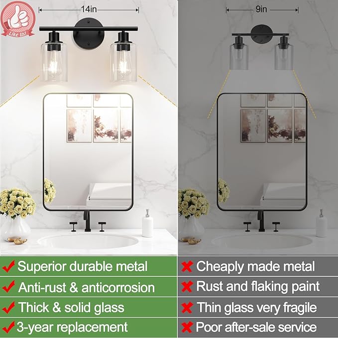 2-Light Bathroom Light Fixtures, Bathroom Wall Lamp - Image 2