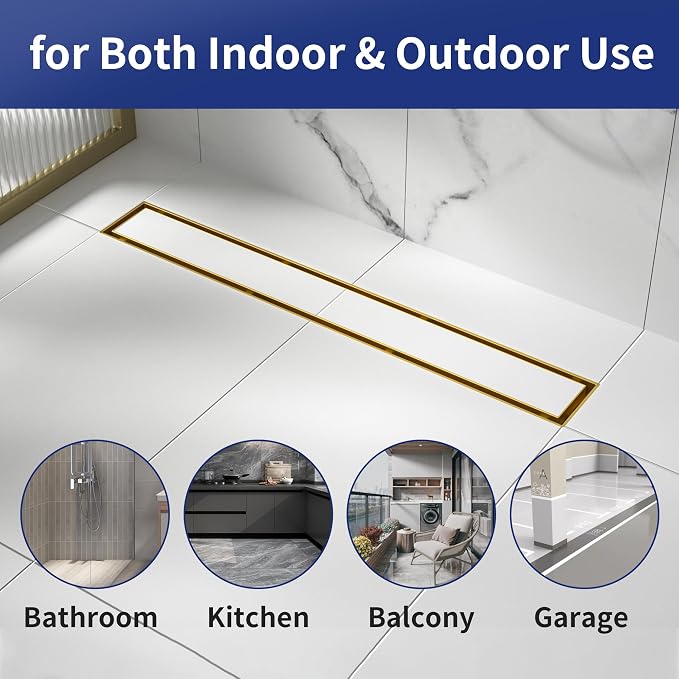 Linear Shower Drain 18", Brushed Gold Floor Drain - Image 7