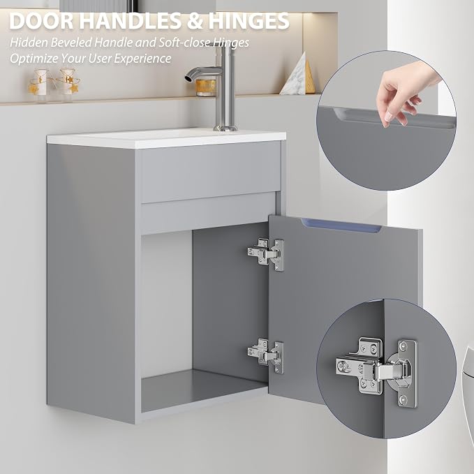 eclife 16" Small Bathroom Vanity Sink Combo, Modern Painted Wall Mounted - Image 5