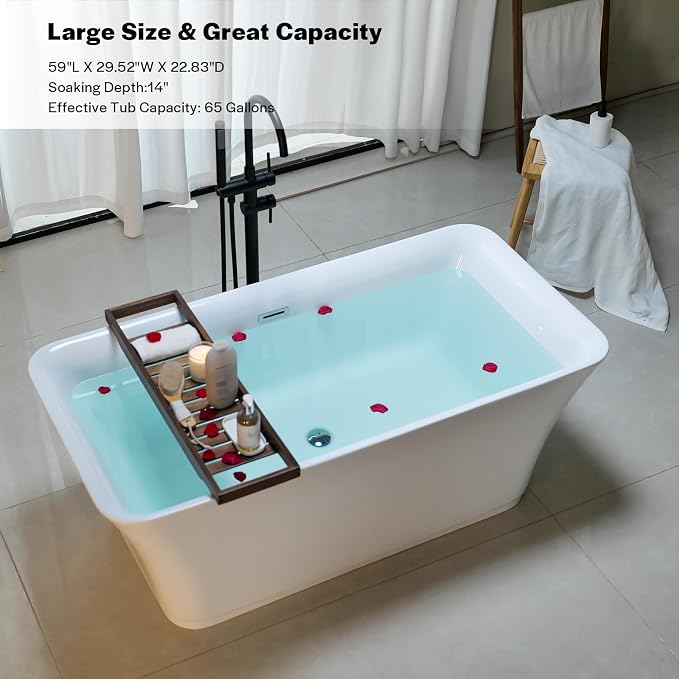 Empava 59" Freestanding Luxury Acrylic Soaking SPA Tub Modern Stand Alone - Image 4