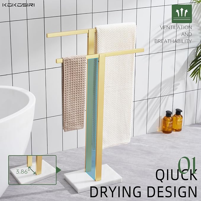 KOKOSIRI Bathroom Towel Rack 2-Tier Standing Towel Bars - Image 3