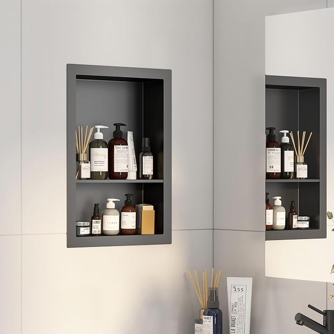 12x18 Black Shower Niche for Shower Wall, Bathroom Medicine Cabinet Recessed by Mepplzian