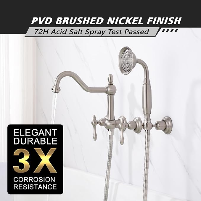 SUMERAIN Brushed Nickel Wall Mount Bathtub Faucet - Image 5