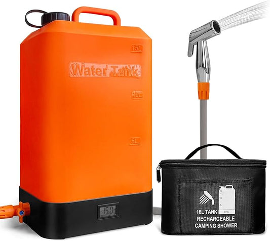 B. TAWD 4.5 Gallon Silicone Water Tank, Portable Camping Shower, USB Battery by Unknown