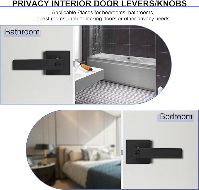Privacy Door Levers, 10 Pack Matte Black Door Handles Heavy Duty Bed and Bath - Image 3