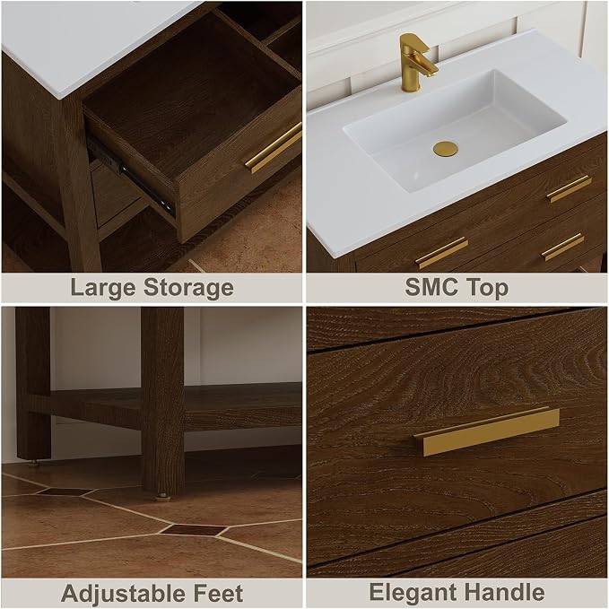 24 Inch Bathroom Vanity with Sink, Farmhouse Storage Cabinet with Drawers & - Image 3
