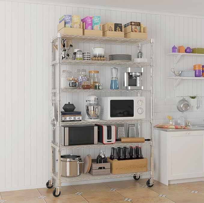 6 Tier Storage Racks Shelving, Heavy Steel Pantry Shelves, Adjustable Wire - Image 6