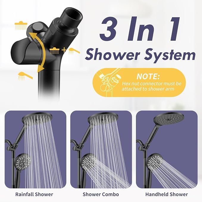 HOWUWEY Dual Shower Heads with Handheld Spray Combo, 7.5" High Pressure - Image 3