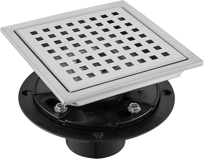 6 Inch Square Shower Floor Drain, Stainless Steel Black Shower Drain Kit by TRJIKAG