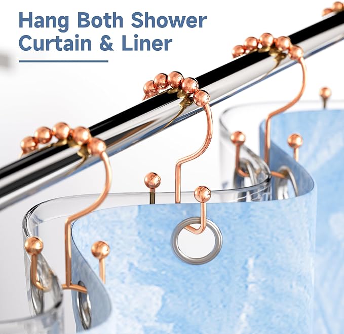 Titanker Shower Curtain Hooks Rings Rust Resistant Metal Double Glide Shower - Image 2