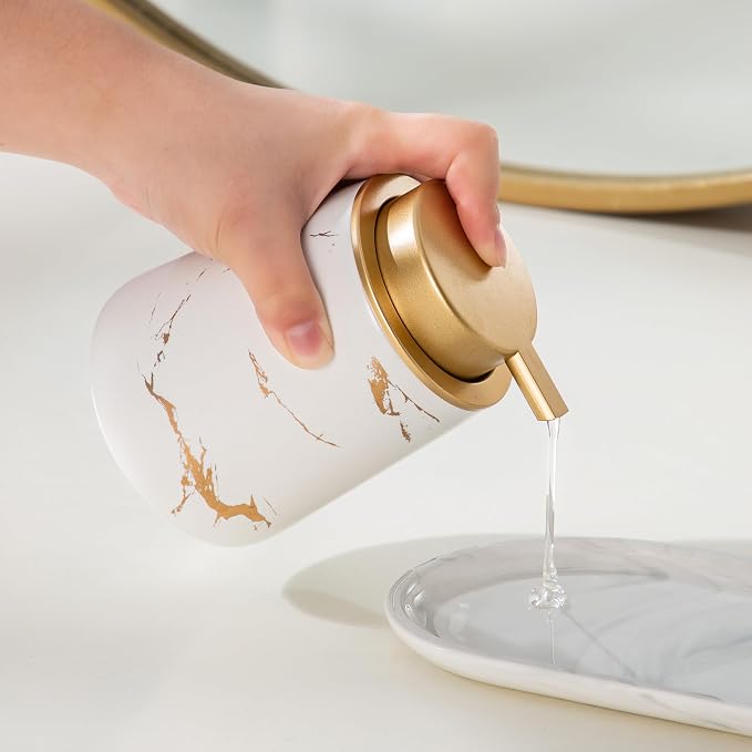 Enra Ceramic Gold Soap Dispenser, 12 oz Marble Hand Liquid Soap Dispenser - Image 5