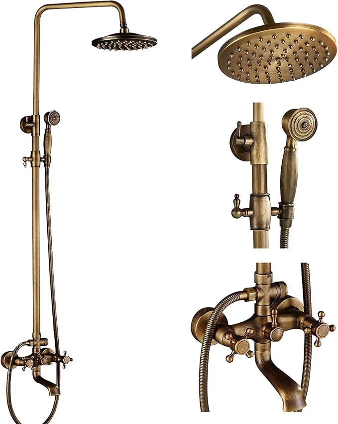 NeierThodore Antique Brass 8-Inch Bathroom Shower Faucet System Rainfall Shower by NeierThodore