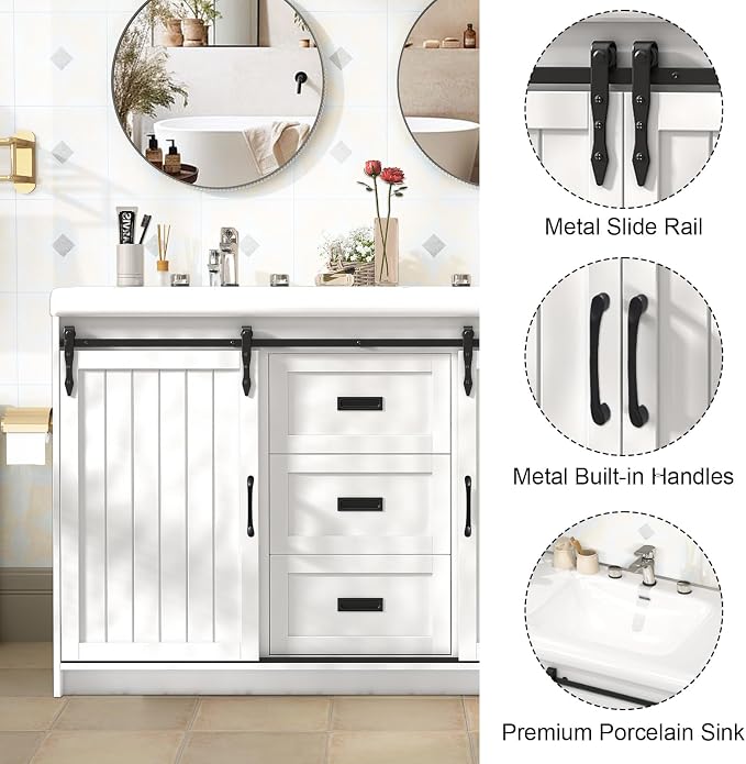 47'' Bathroom Sink Vanity Combo, Large Freestanding Double Bath Vanity Sink Set - Image 6