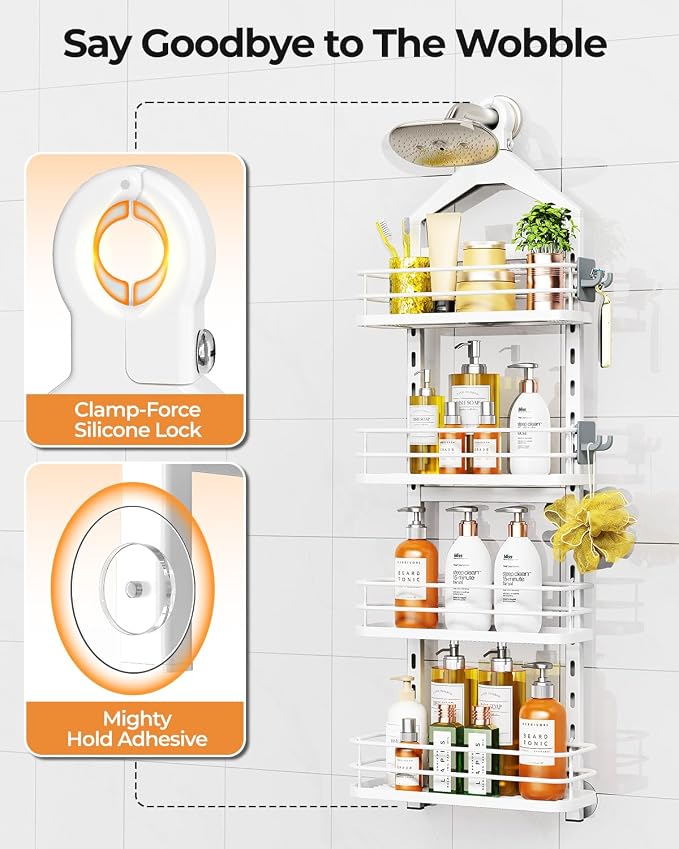 ODesign 4 Tier Height-Adjustable Shower Caddy Hanging Anti-Swing-Over The - Image 5