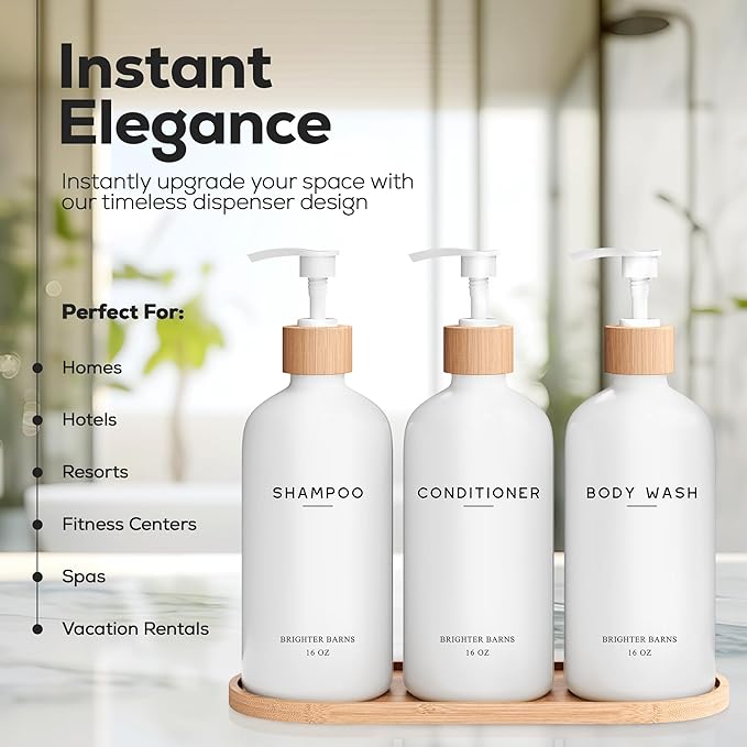White Shampoo and Conditioner Dispenser Set by Brighter Barns - Image 2