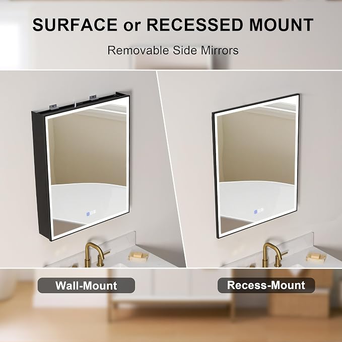 WELLFOR 24" X 30" LED Mirrored Medicine Cabinet, Medicine Cabinets - Image 10