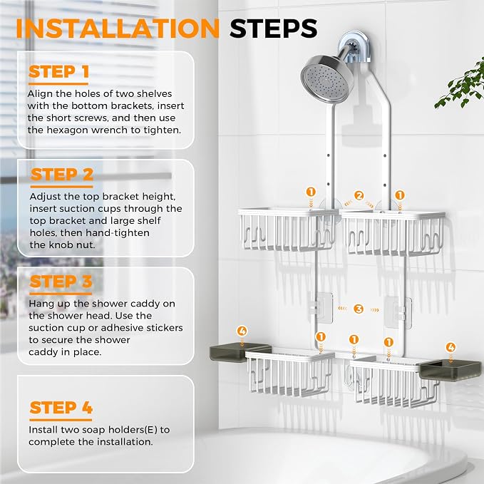 REINHARDT Aluminum Shower Caddy Hanging Adjustable Shower Caddy, Rustproof - Image 8