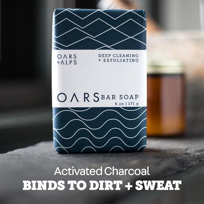 Oars + Alps Blue Charcoal Exfoliating Men's Bar Soap, Made - Image 5