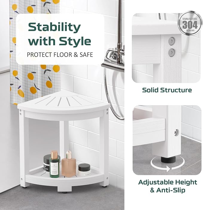 Waterproof Corner Shower Stool for Inside Shower, Poly Lumber Shower Bench Seat - Image 4
